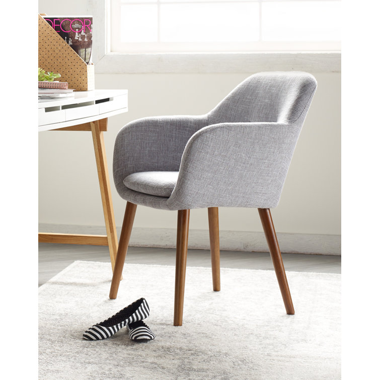 Mid-Century French Gray Accent Chair with Tapered Wooden Legs