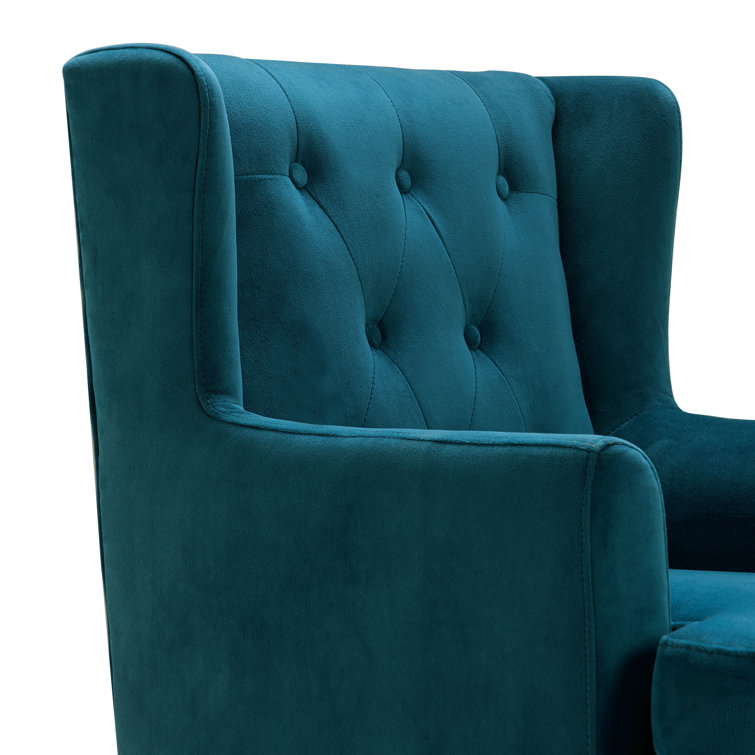 Celeste Vintage Teal Velvet Accent Chair with Wood Legs