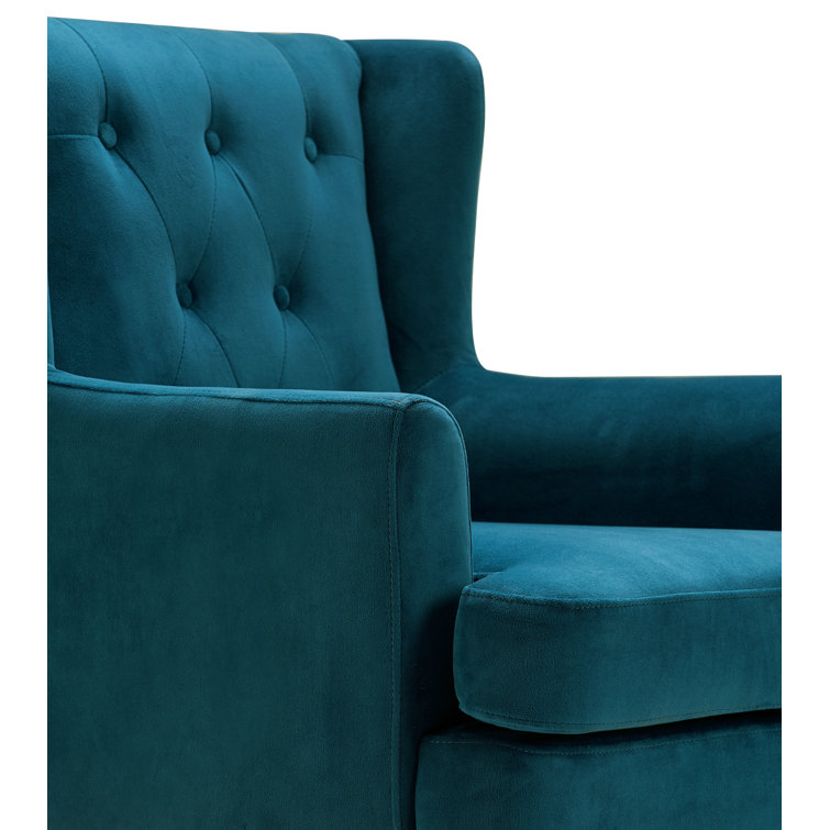 Celeste Vintage Teal Velvet Accent Chair with Wood Legs