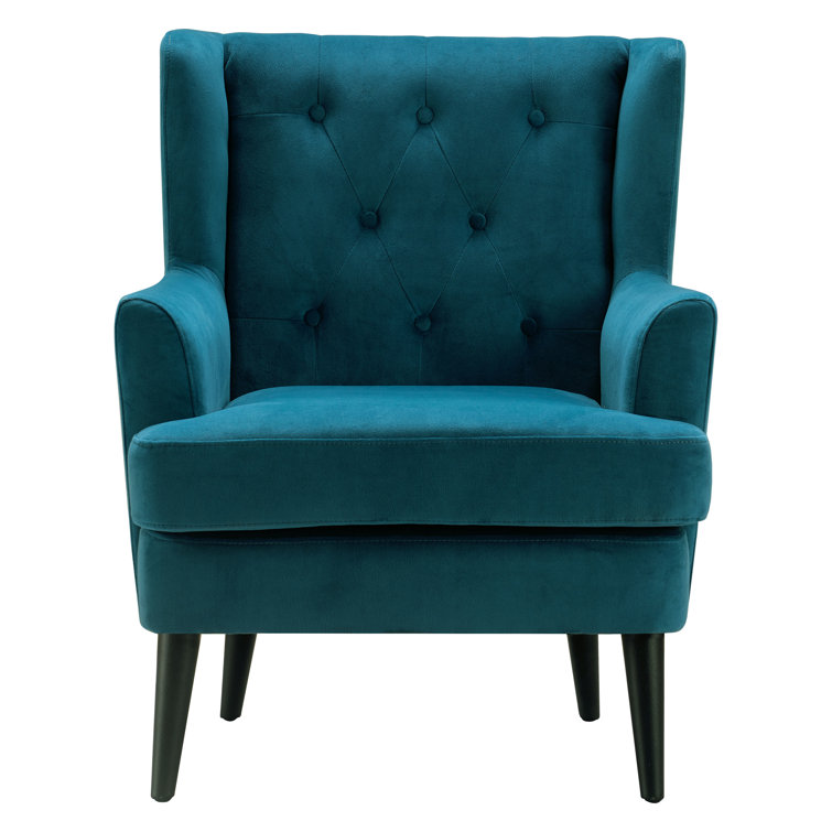 Celeste Vintage Teal Velvet Accent Chair with Wood Legs