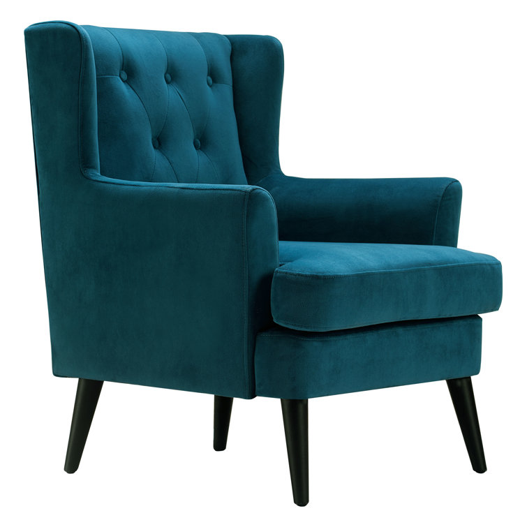 Celeste Vintage Teal Velvet Accent Chair with Wood Legs