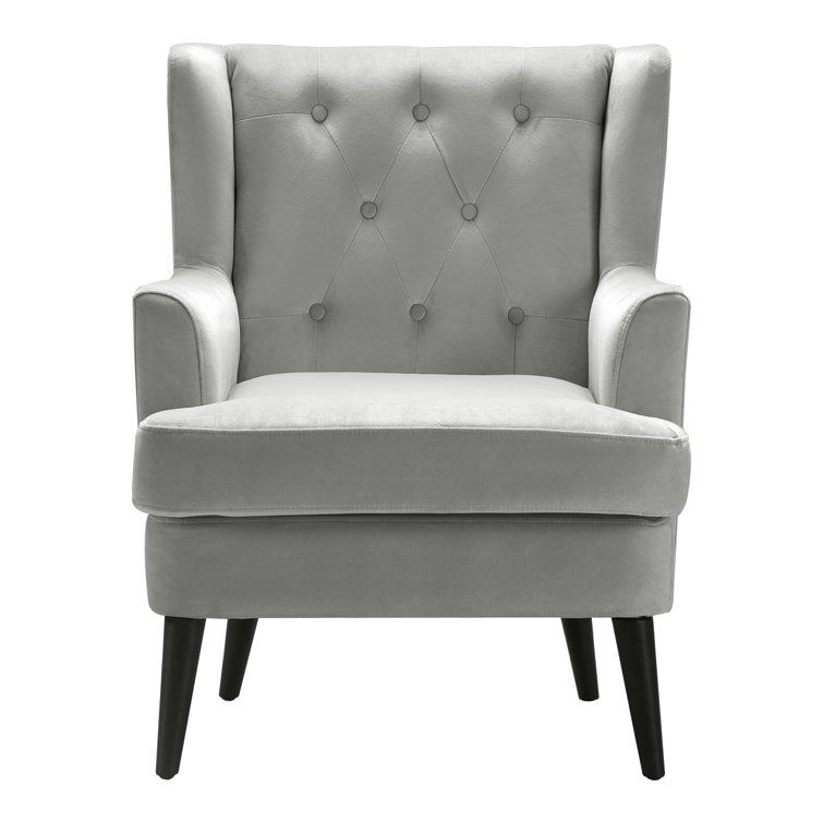 Pearl Grey Velvet Tufted Wingback Accent Chair 29.9"