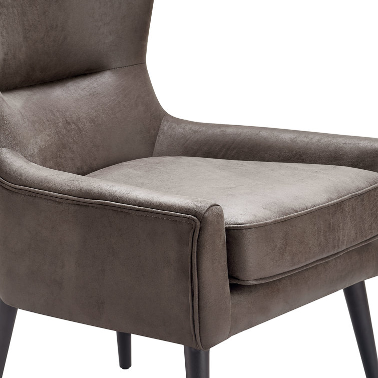 Auburn Brown Faux Leather Wingback Accent Chair with Wood Legs