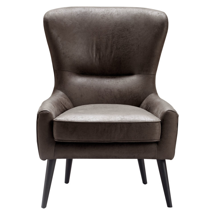 Auburn Brown Faux Leather Wingback Accent Chair with Wood Legs