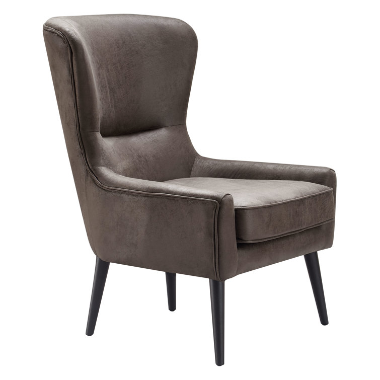 Auburn Brown Faux Leather Wingback Accent Chair with Wood Legs