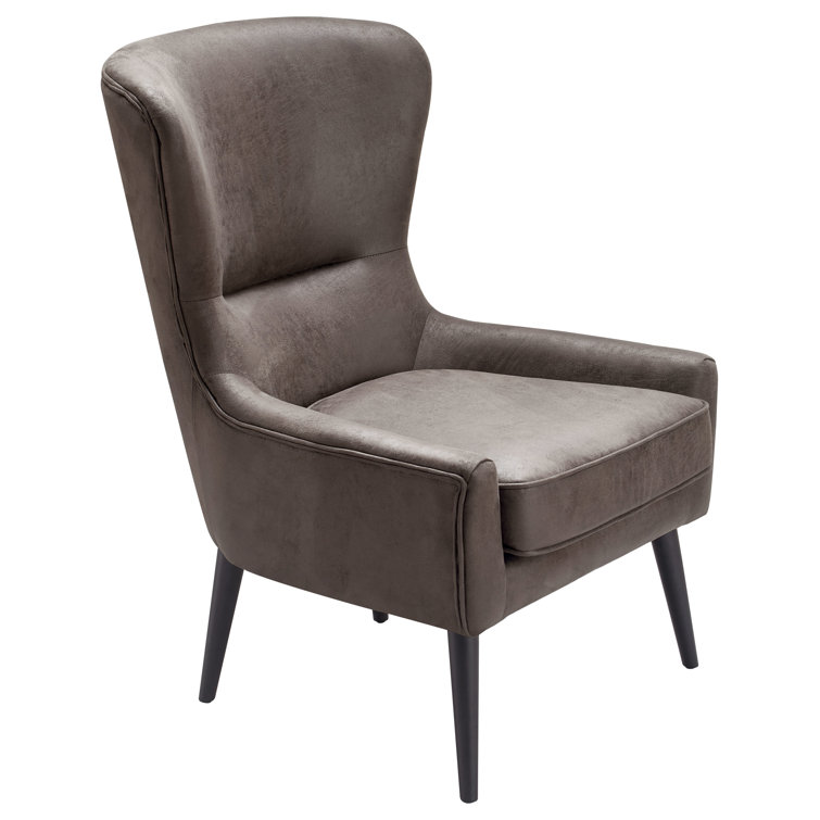 Auburn Brown Faux Leather Wingback Accent Chair with Wood Legs