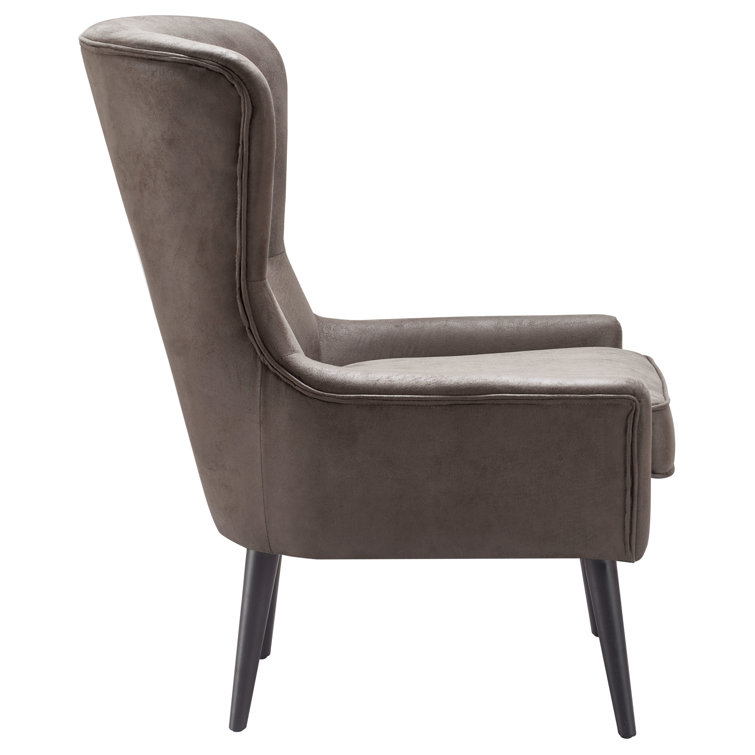 Auburn Brown Faux Leather Wingback Accent Chair with Wood Legs