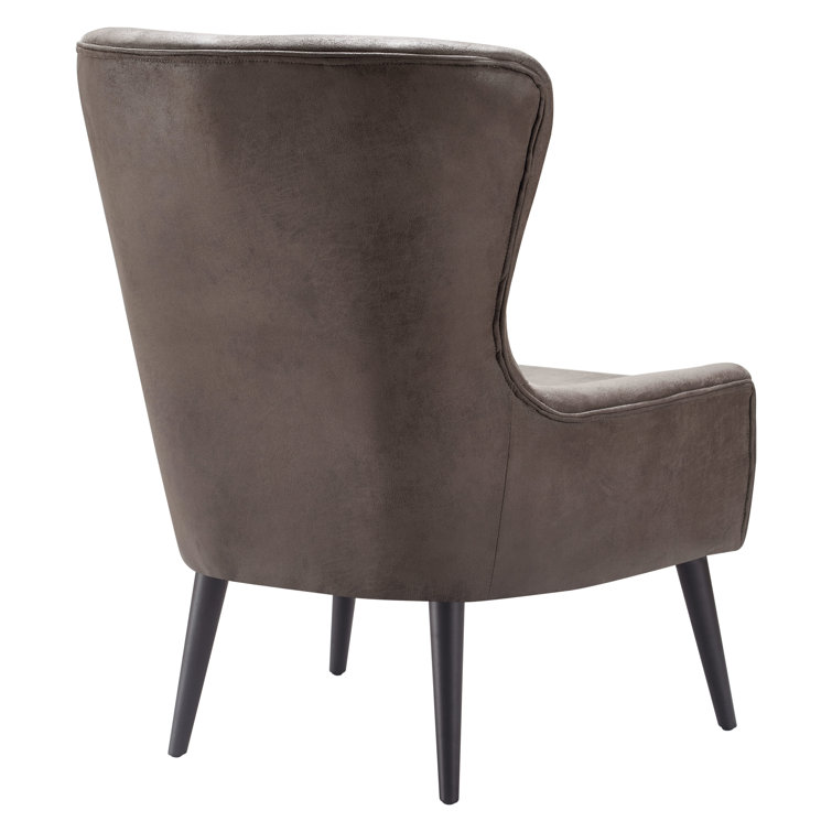 Auburn Brown Faux Leather Wingback Accent Chair with Wood Legs