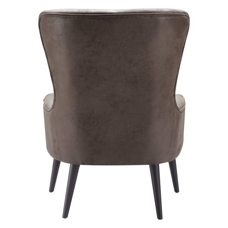Auburn Brown Faux Leather Wingback Accent Chair with Wood Legs