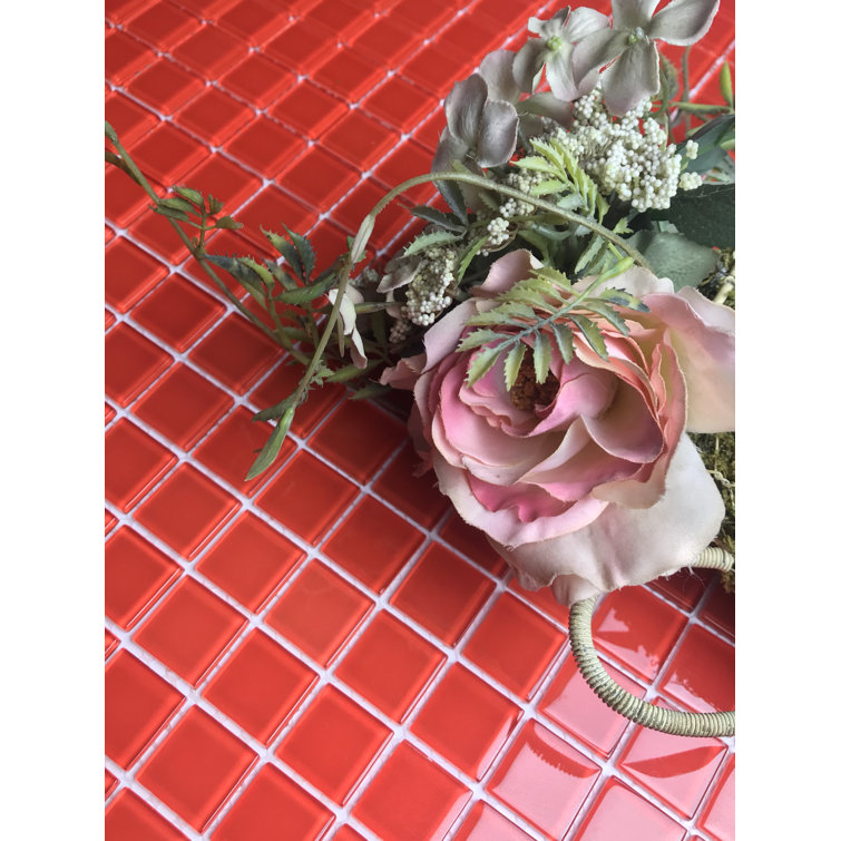 Red Glossy Glass 12x12 Square Mosaic Tile