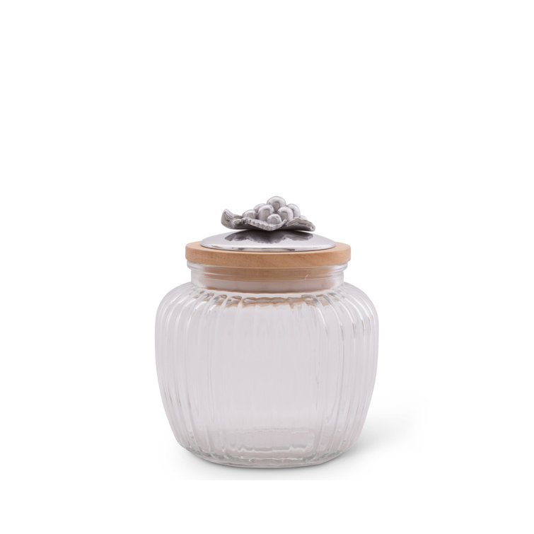 Medium Striped Glass Canister with Silver Grape Knob
