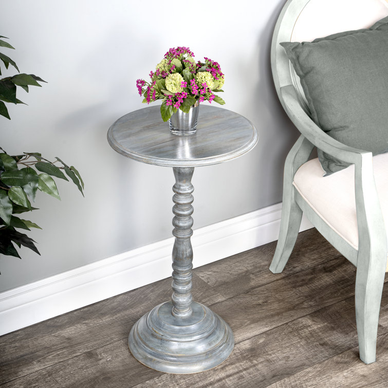 Dani Round Solid Mango Wood Pedestal Side Table - Gray