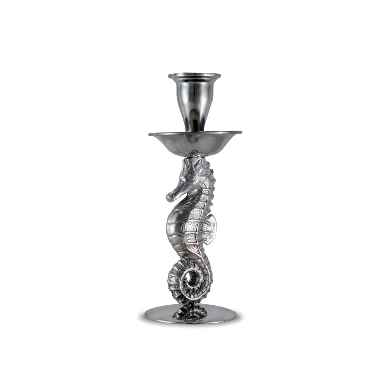 Silver Aluminum Seahorse Candlestick with Drip Tray