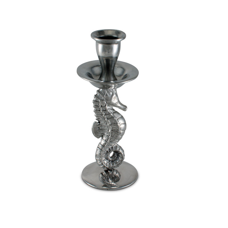 Silver Aluminum Seahorse Candlestick with Drip Tray