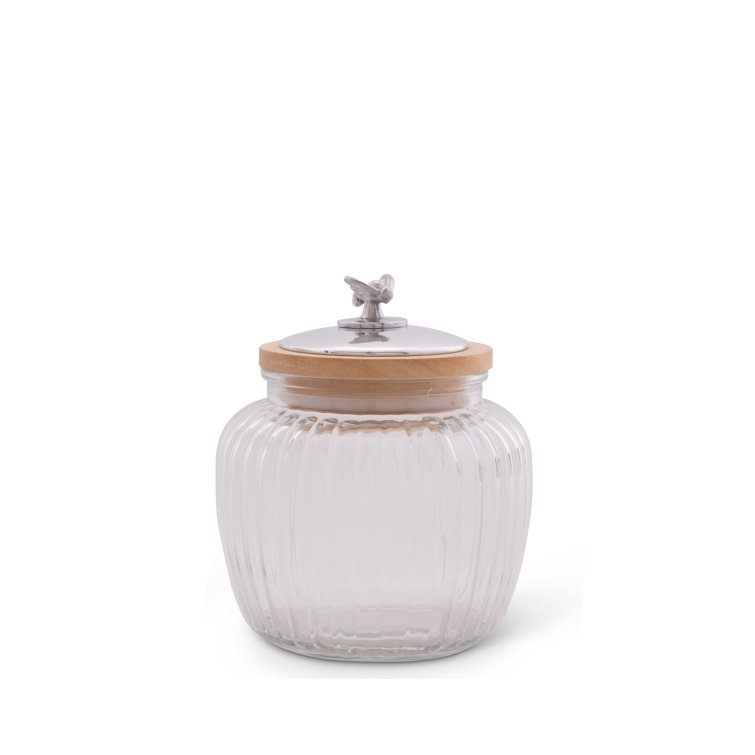Clear Glass Canister with Acacia Wood Lid and Bee Finial