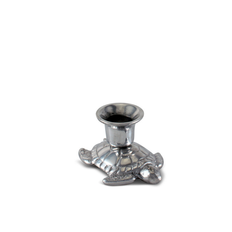 Silver Sea Turtle Coastal Metal Candlestick Holder