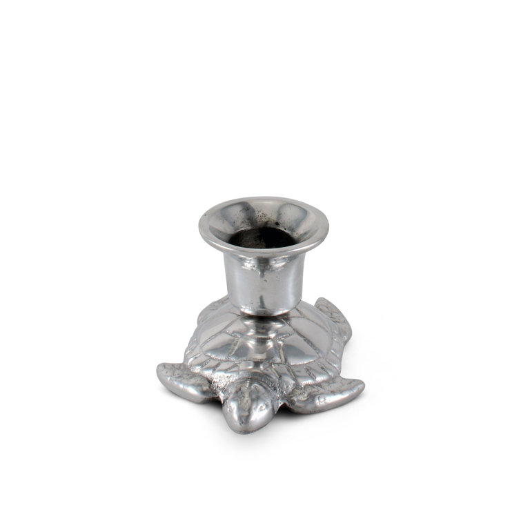Silver Sea Turtle Coastal Metal Candlestick Holder