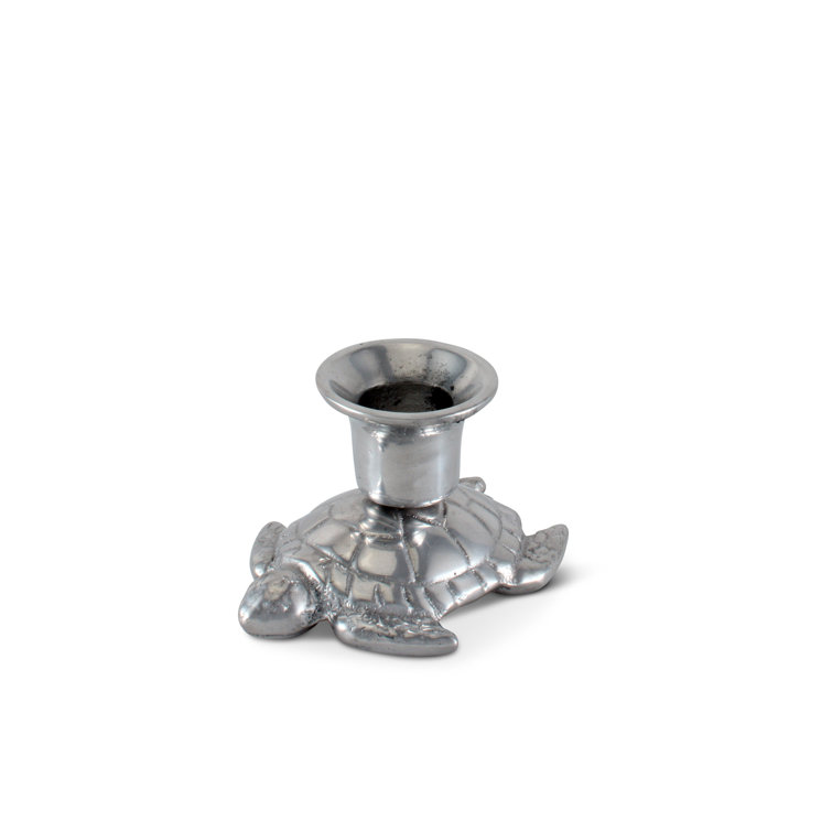 Silver Sea Turtle Coastal Metal Candlestick Holder
