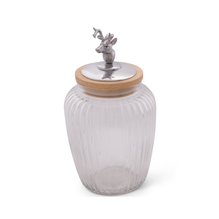 Large Striped Glass Canister with Silver Deer Finial