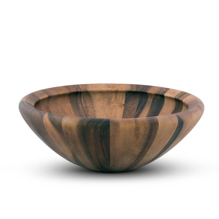 Hand-Finished Acacia Wood Round Salad Bowl, 16" Diameter