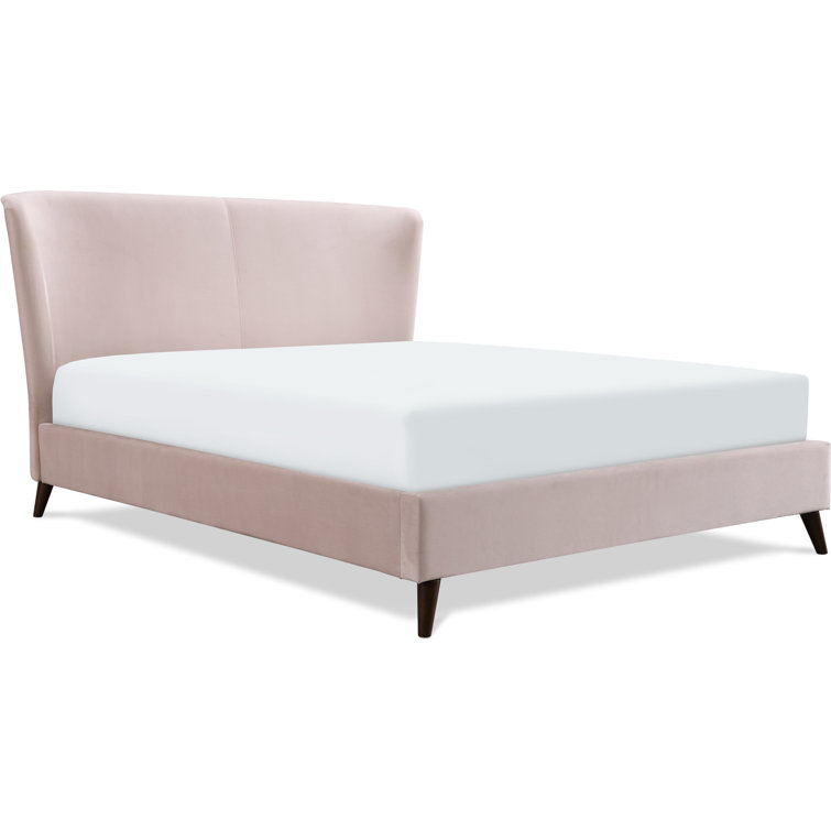 Queen Blush Pink Velvet Upholstered Wingback Bed with Wood Frame