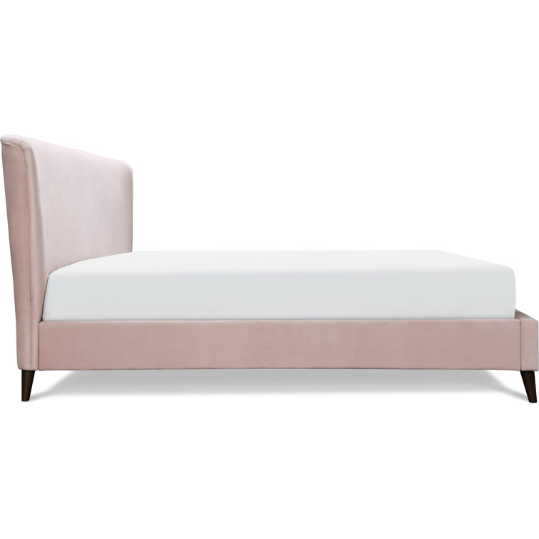 Queen Blush Pink Velvet Upholstered Wingback Bed with Wood Frame