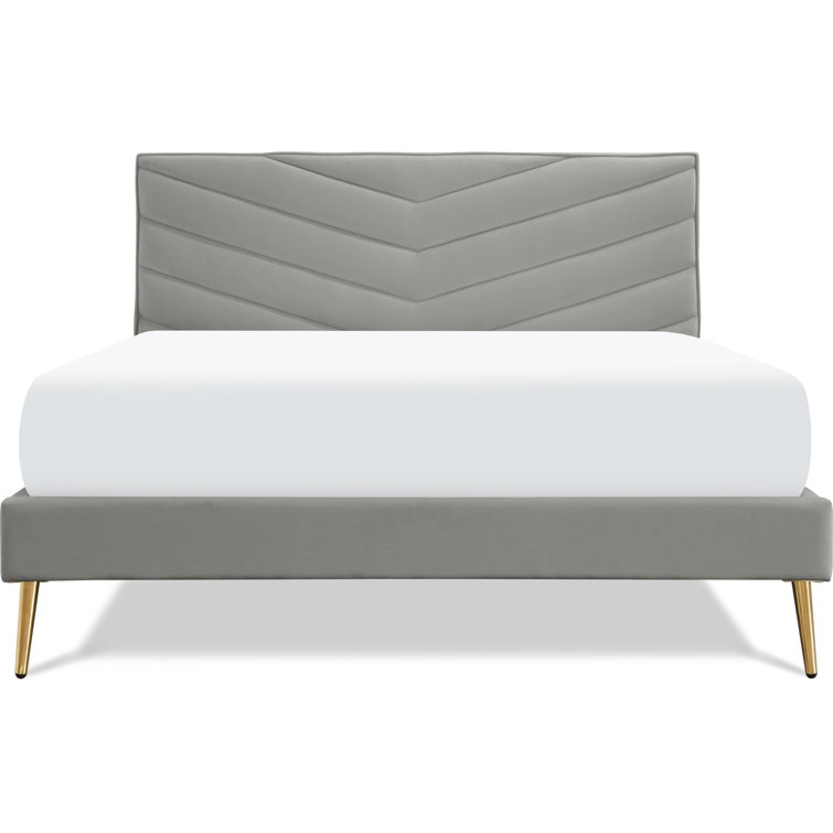 Gray Velvet Queen Upholstered Platform Bed with Tufted Headboard