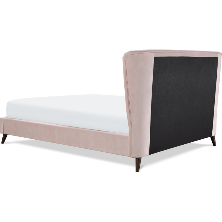 Queen Blush Pink Velvet Upholstered Wingback Bed with Wood Frame
