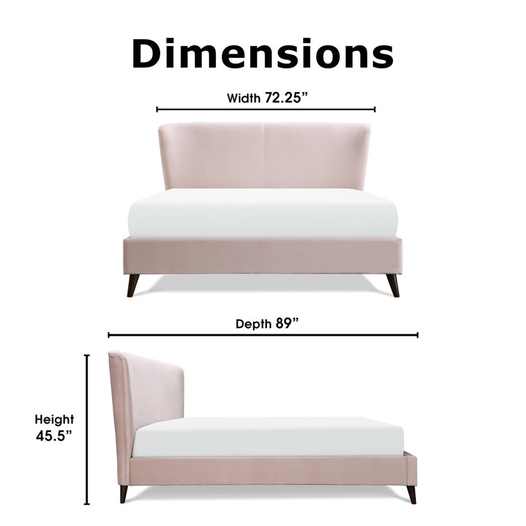 Queen Blush Pink Velvet Upholstered Wingback Bed with Wood Frame
