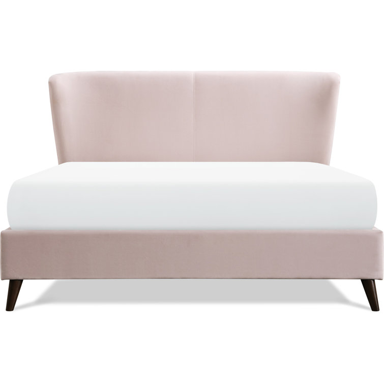 Queen Blush Pink Velvet Upholstered Wingback Bed with Wood Frame