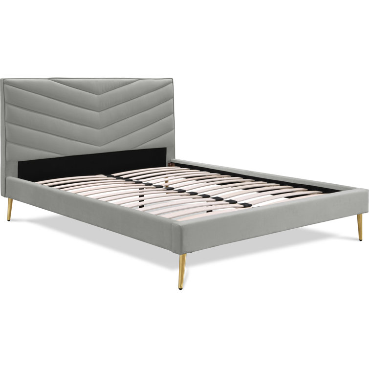 Gray Velvet Queen Upholstered Platform Bed with Tufted Headboard