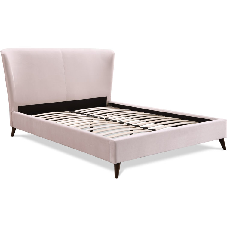 Queen Blush Pink Velvet Upholstered Wingback Bed with Wood Frame