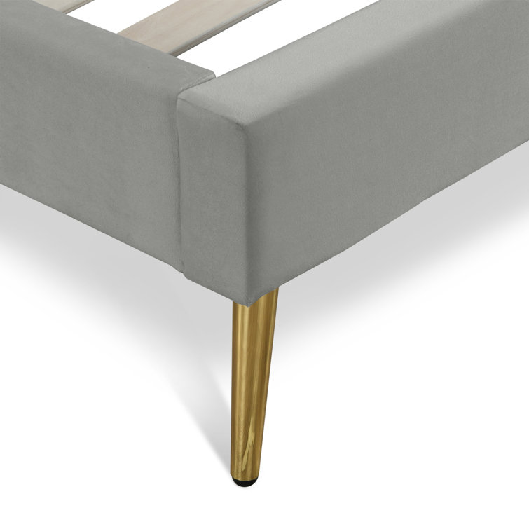 Gray Velvet Queen Upholstered Platform Bed with Tufted Headboard