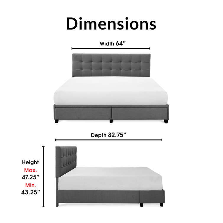 Plush Dark Gray Queen Upholstered Bed with Tufted Headboard and Storage Drawers
