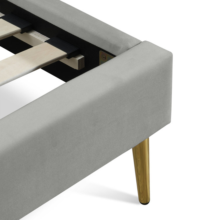 Gray Velvet Queen Upholstered Platform Bed with Tufted Headboard