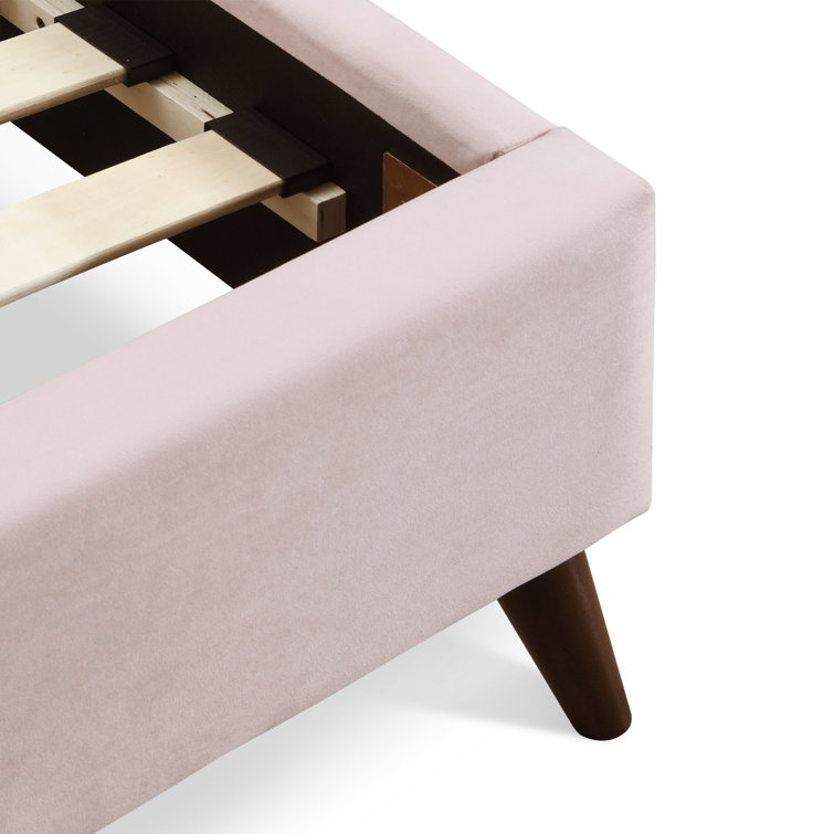 Queen Blush Pink Velvet Upholstered Wingback Bed with Wood Frame