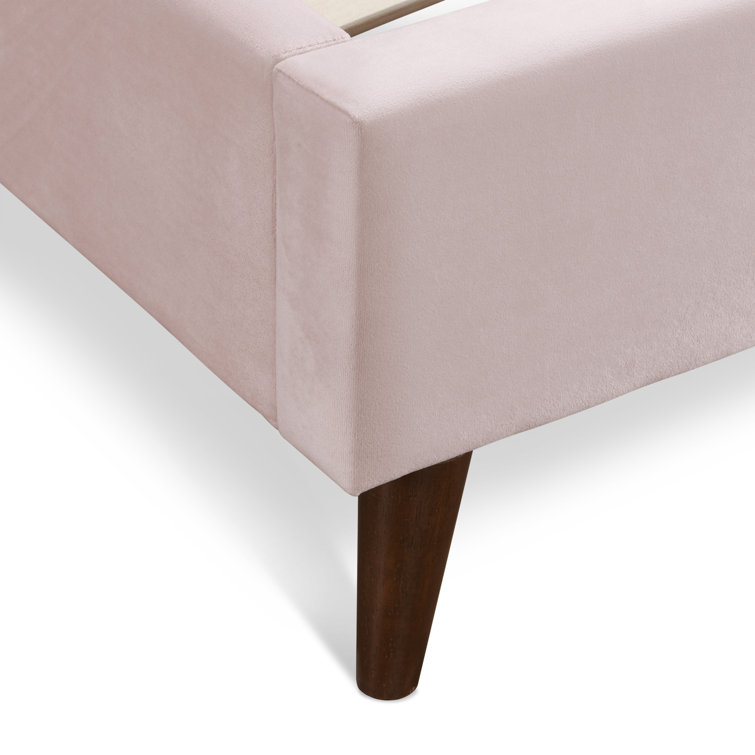 Queen Blush Pink Velvet Upholstered Wingback Bed with Wood Frame
