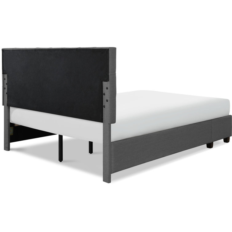 Plush Dark Gray Queen Upholstered Bed with Tufted Headboard and Storage Drawers