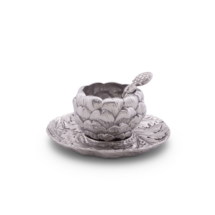 Arthur Court Aluminum Artichoke Condiment Set with Spoon and Tray
