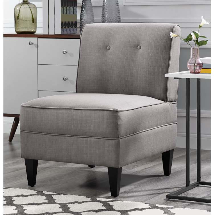 Gray Faux Leather and Wood Tufted Slipper Chair