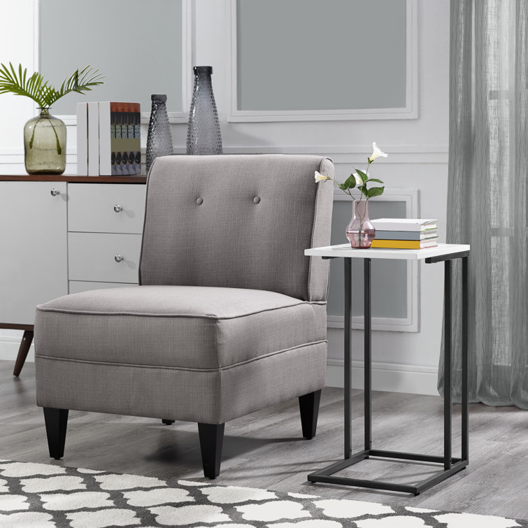 Gray Faux Leather and Wood Tufted Slipper Chair