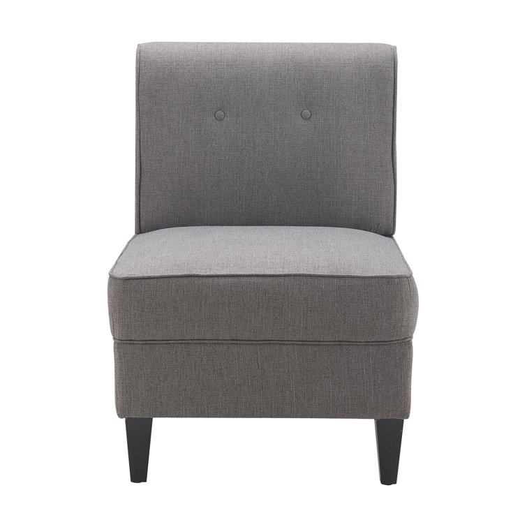 Gray Faux Leather and Wood Tufted Slipper Chair