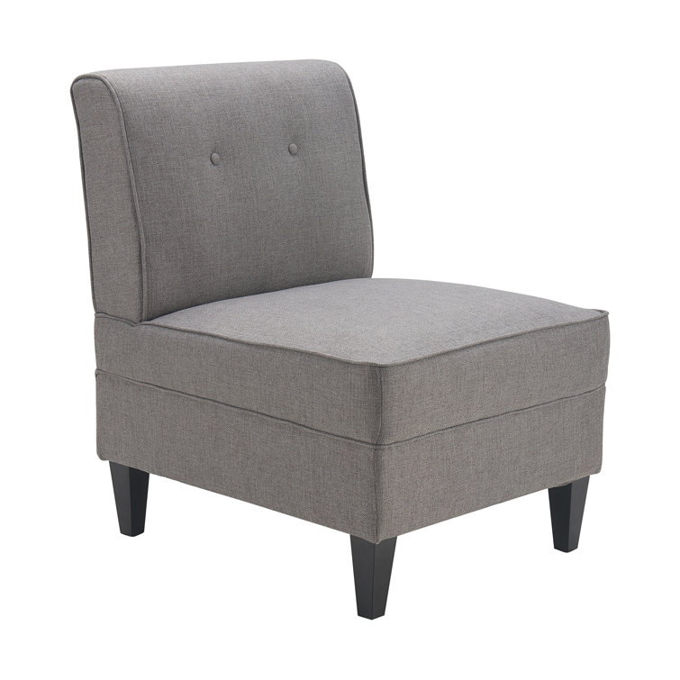 Gray Faux Leather and Wood Tufted Slipper Chair
