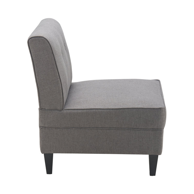 Gray Faux Leather and Wood Tufted Slipper Chair