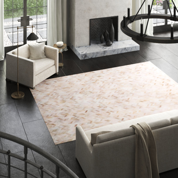 Hand-Stitched Chevron Cowhide Rug in Light Beige 8' x 5'