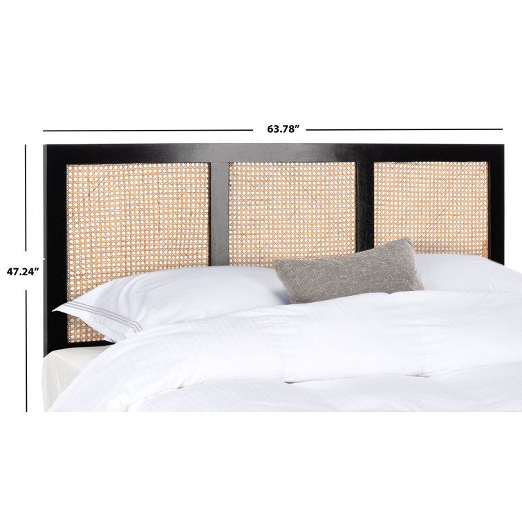 Breezy Tropical Queen-Sized Black and Natural Wood Cane Headboard