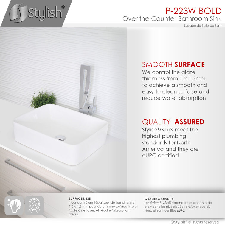 White 18.75" Rectangular Ceramic Vessel Sink