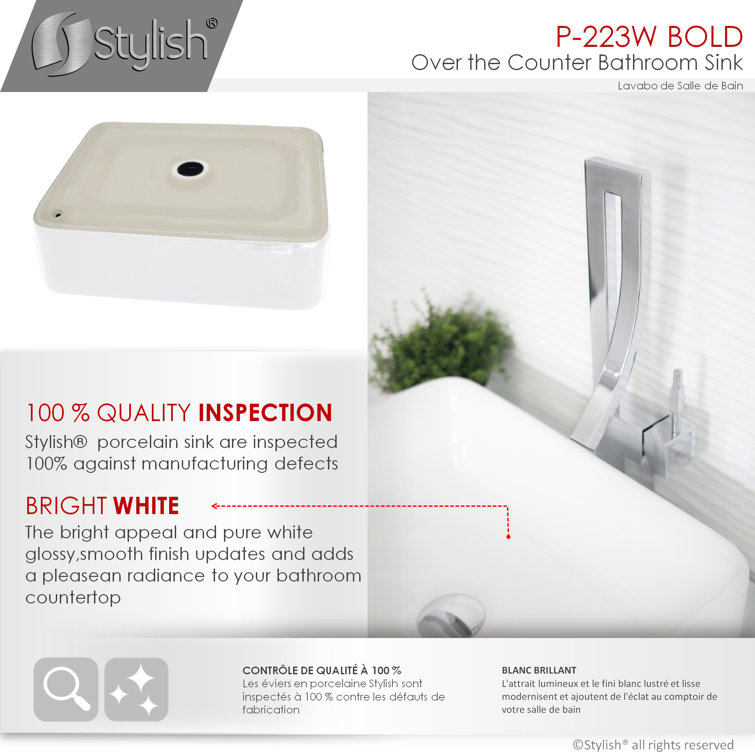 White 18.75" Rectangular Ceramic Vessel Sink