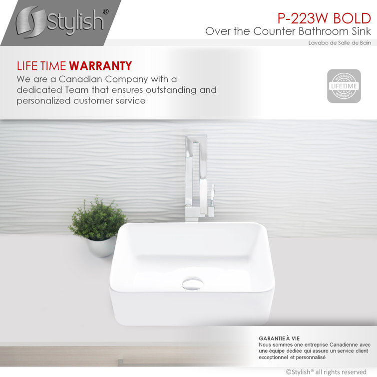 White 18.75" Rectangular Ceramic Vessel Sink