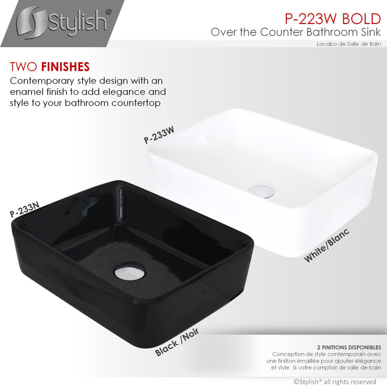 Bold Black Ceramic Rectangular Above-Counter Vessel Sink